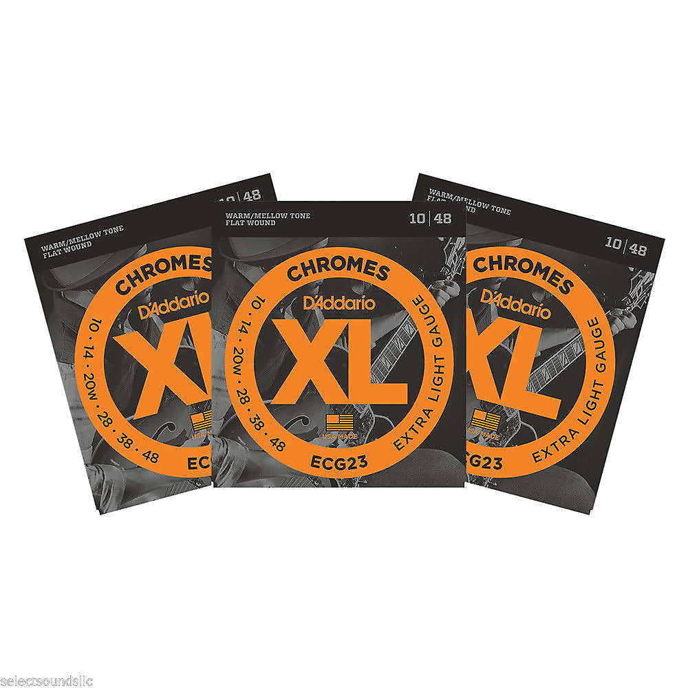 3 Sets D'Addario ECG23 Chromes Flatwound Jazz Extra Light 10-48 Strings