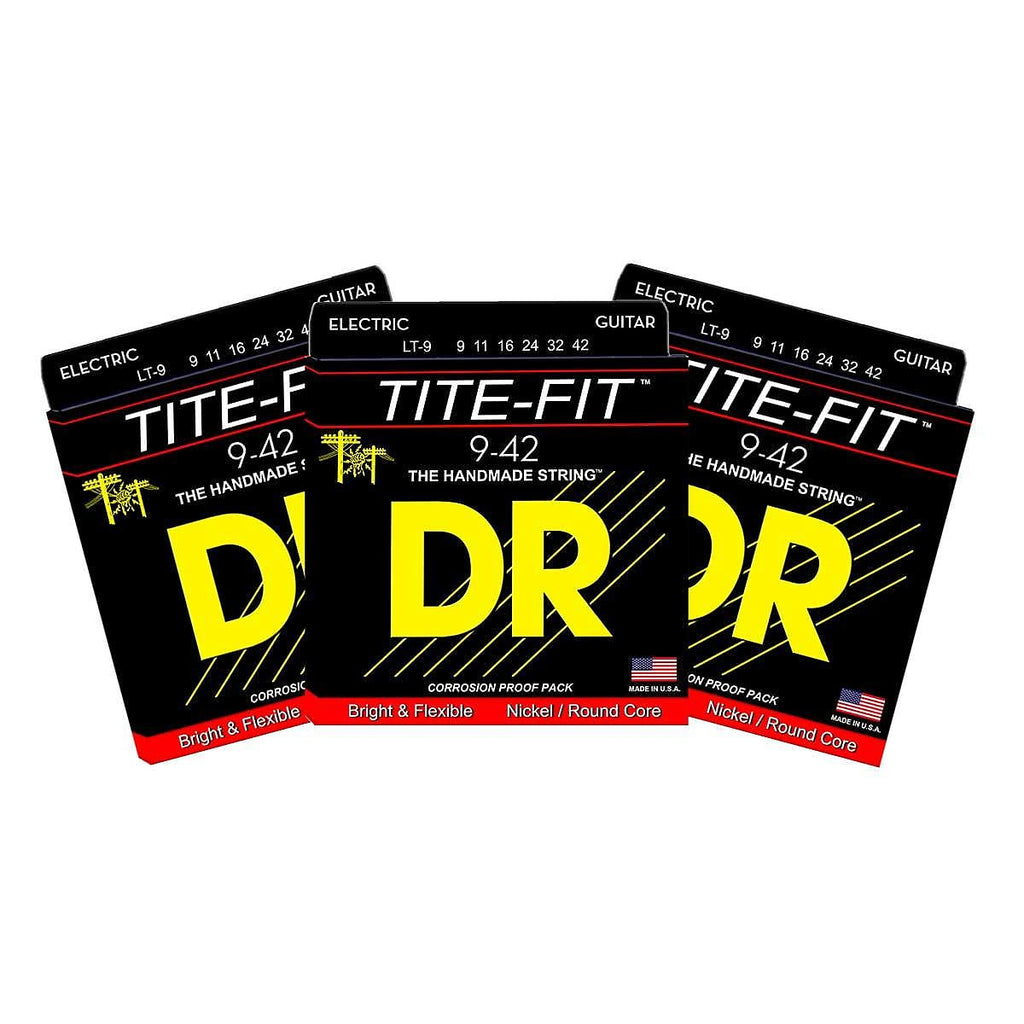 3 Sets DR Strings LT-9 Tite-Fit Light 9-42 Electric Guitar Strings
