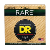 3 Pack DR Strings RPM-12 RARE 12-54 Phosphor Bronze Acoustic Guitar Strings