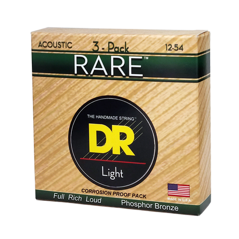 3 Pack DR Strings RPM-12 RARE 12-54 Phosphor Bronze Acoustic Guitar Strings