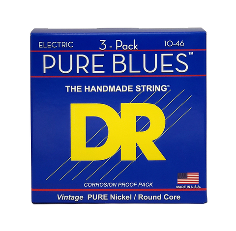 3 Pack DR PURE BLUES Pure Nickel Electric Guitar Strings Medium 10-46