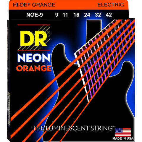 DR Strings NOE-9 Neon Hi-Def Orange Light 9-42 Electric Guitar Strings