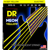 3 Sets DR Strings NYE-10 Neon Hi-Def Yellow Medium 10-46 Electric Guitar Strings