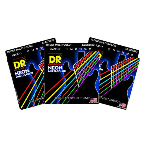 3 Sets DR Strings NMCE-11 Neon Hi-Def Multicolor Heavy 11-50 Electric Guitar Strings
