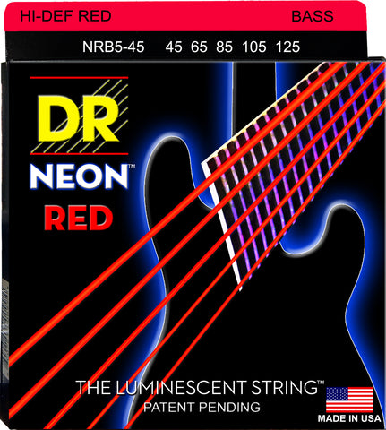 DR Strings NRB5-45 5-String Neon Red Medium 45-125 Bass Strings