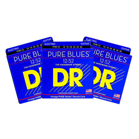 3 Sets DR Strings PHR-12 Pure Blues Extra Heavy 12-52 Electric Guitar Strings