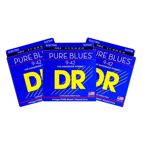 3 Sets DR Strings PHR-9 Pure Blues Light 9-42 Electric Guitar Strings