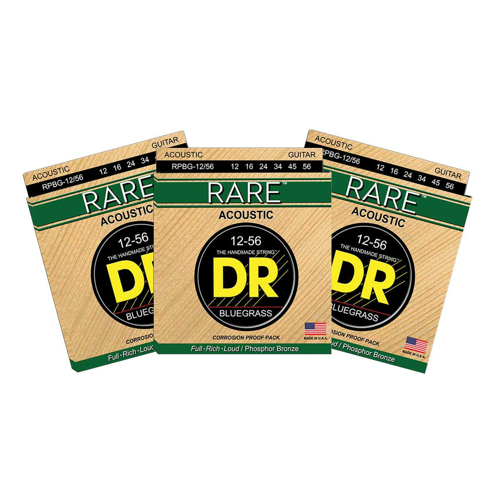 3 Sets DR Strings RARE RPBG Bluegrass 12-56 Phosphor Bronze Acoustic Strings
