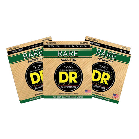 3 Sets DR Strings RARE RPBG Bluegrass 12-56 Phosphor Bronze Acoustic Strings