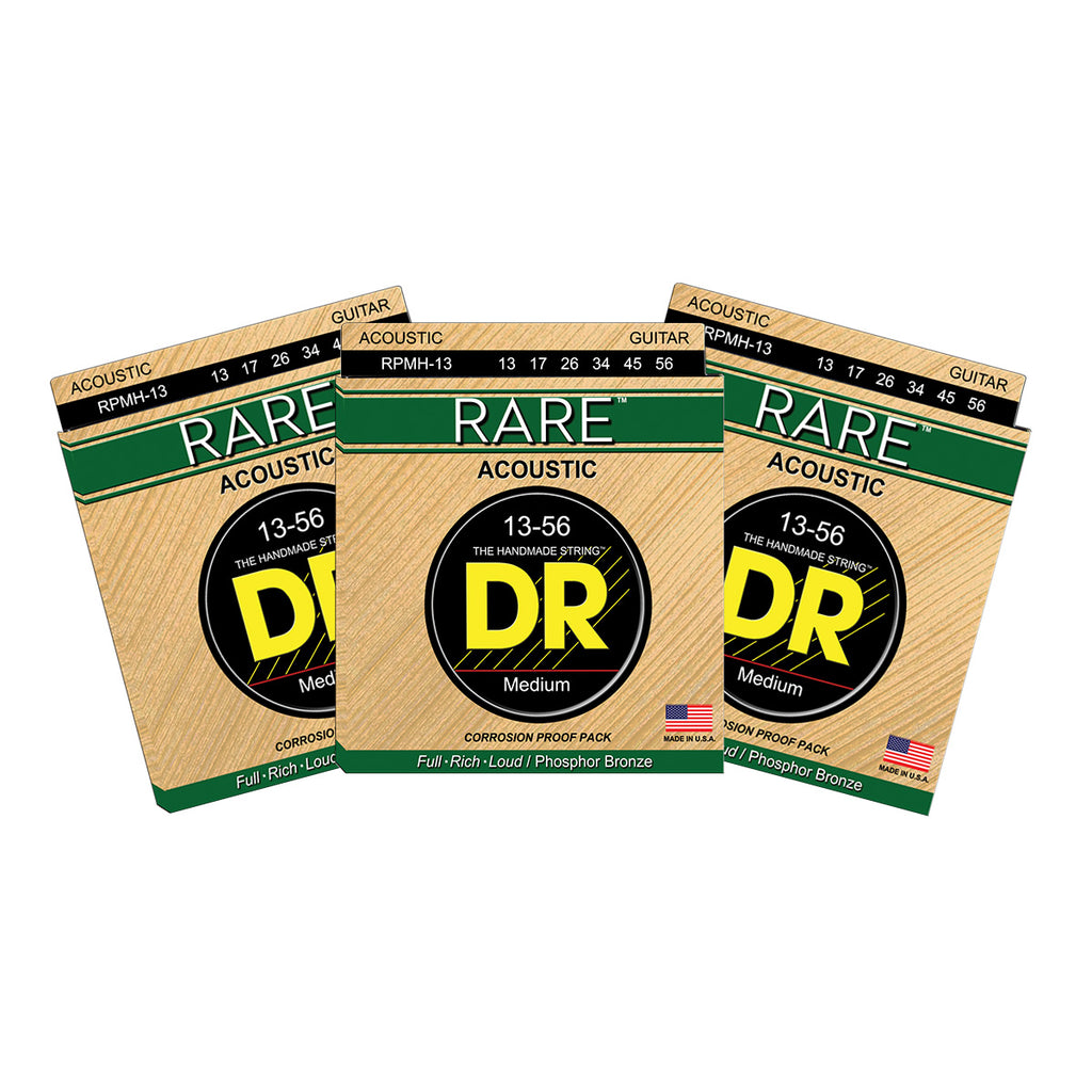 3 Sets DR Strings RARE RPMH Medium Heavy 13-56 Phosphor Bronze Acoustic Strings