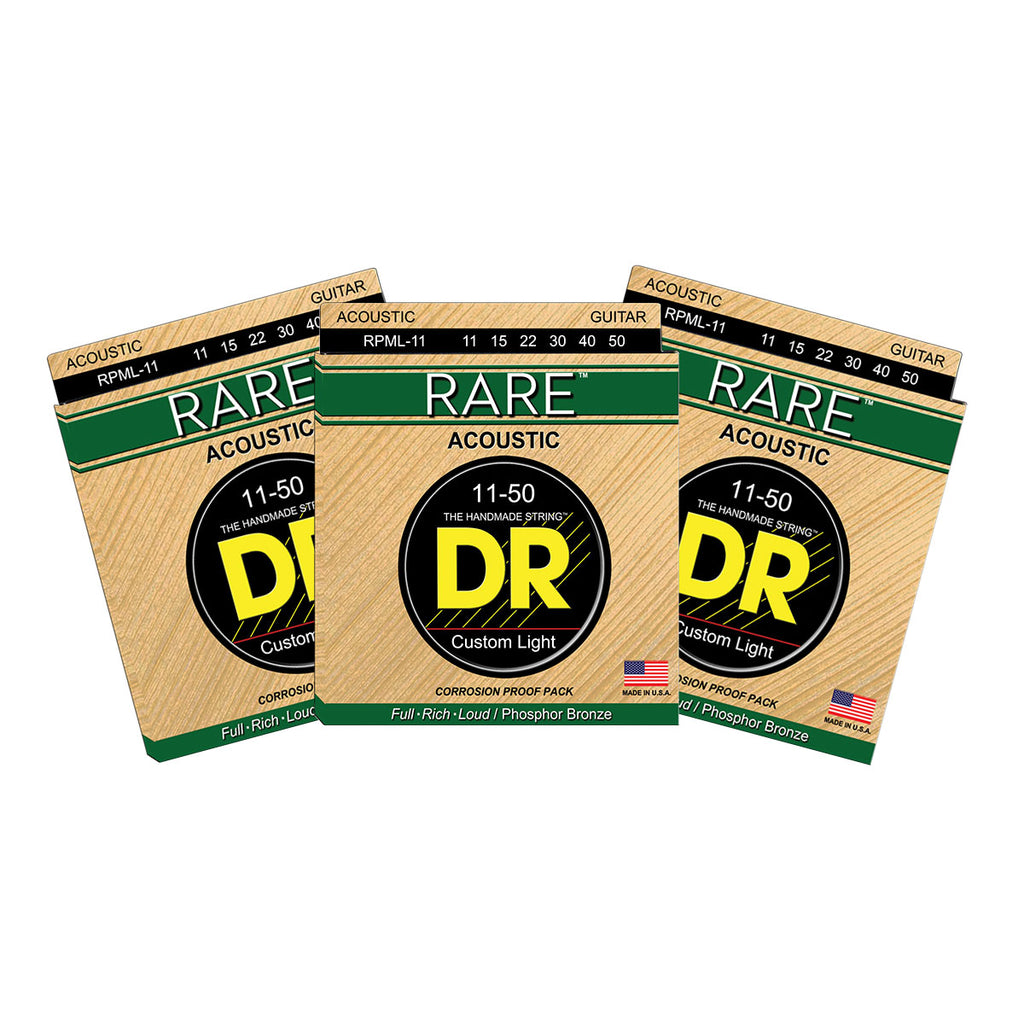 3 Sets DR Strings RARE RPML Medium Light 11-50 Phosphor Bronze Acoustic Guitar Strings
