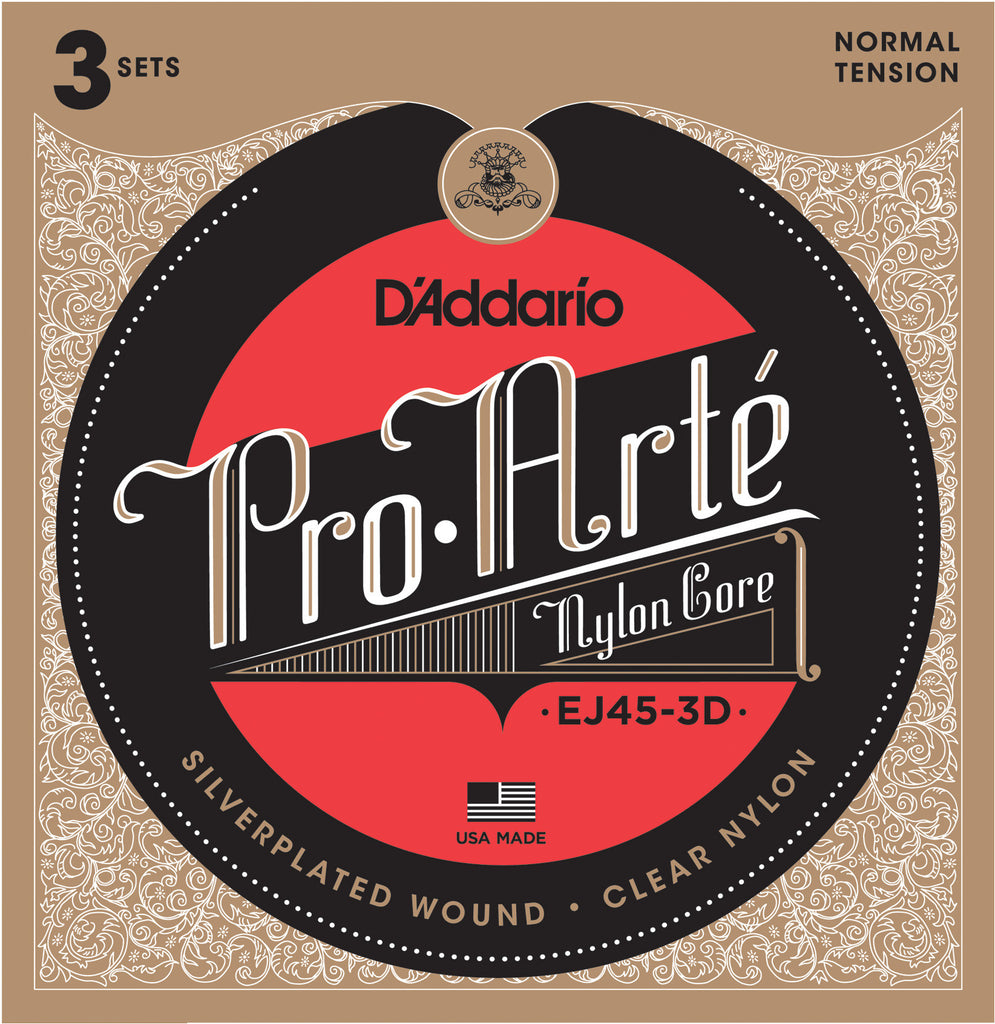 3 Pack D'Addario EJ45-3D Pro Arte Nylon Normal Tension Classical Strings