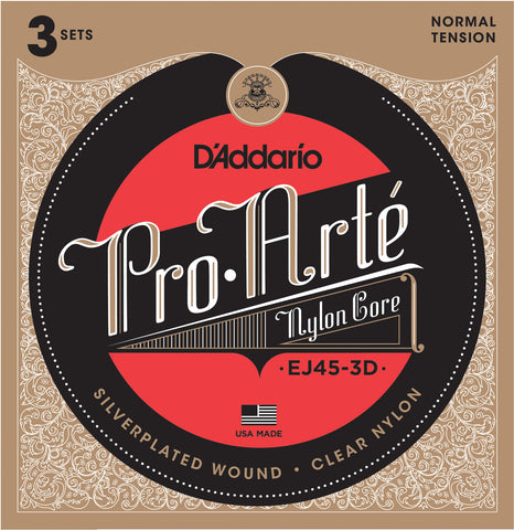 3 Pack D'Addario EJ45-3D Pro Arte Nylon Normal Tension Classical Strings