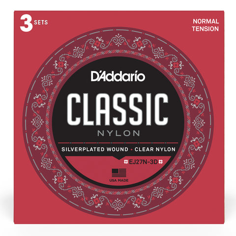 D'Addario EJ27N Classical Nylon Guitar Strings 3 Pack