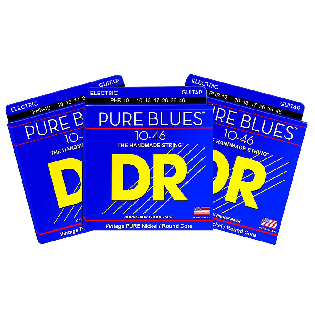 3 Sets DR Strings PHR-10 Pure Blues Medium 10-46 Electric Guitar Strings
