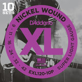 10 Pack D'Addario EXL120 Nickel Wound, Super Light, 9-42 (EXL120-10P)