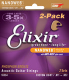 Elixir 16534 NANOWEB 2-Pack Custom Light Acoustic Phosphor Bronze Guitar Strings