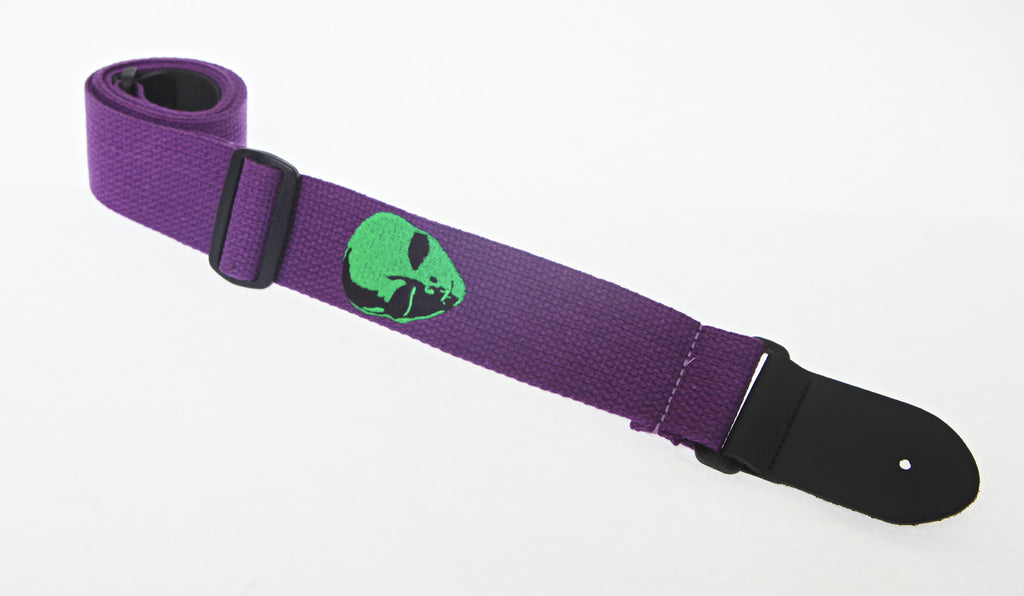 Henry Heller HCOT2EAL-PUR 2" Purple With Green Alien Head Embroidered Cotton Guitar Strap