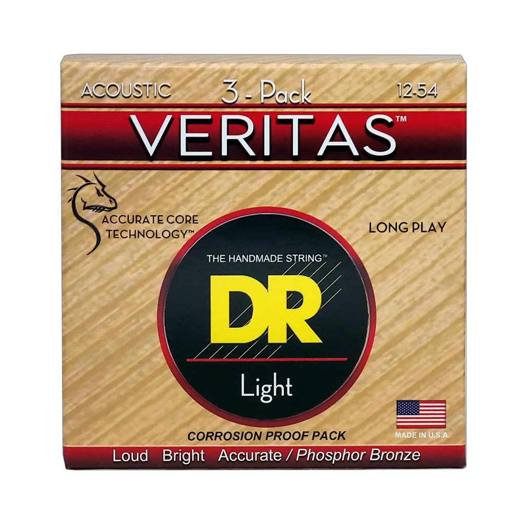 3 Pack DR Strings VERITAS Coated Light Acoustic Guitar Strings (12-54)
