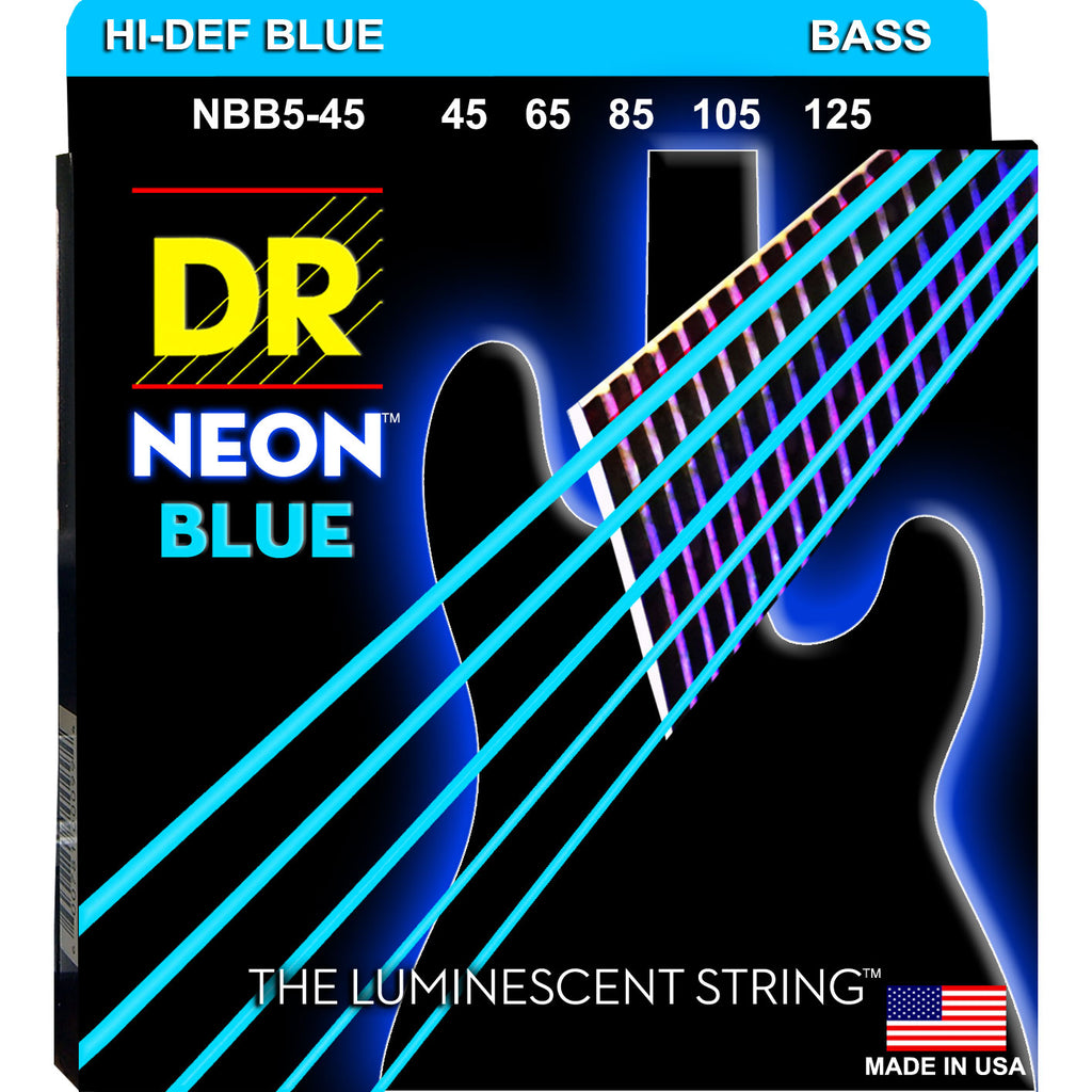 DR Strings NBB5-45 Neon Blue Medium 45-125 5-String Bass Strings