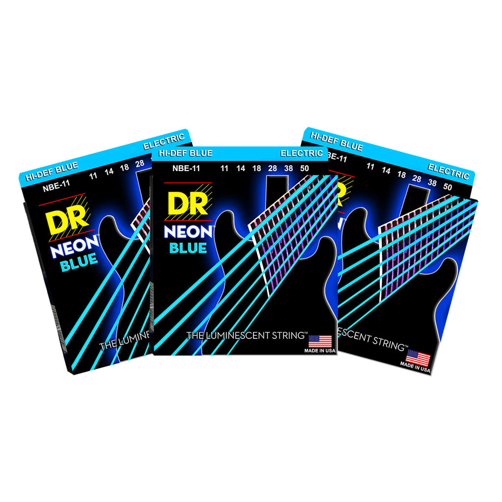 3 Sets DR NBE-11 Neon Blue Heavy 11-50 Electric Guitar Strings