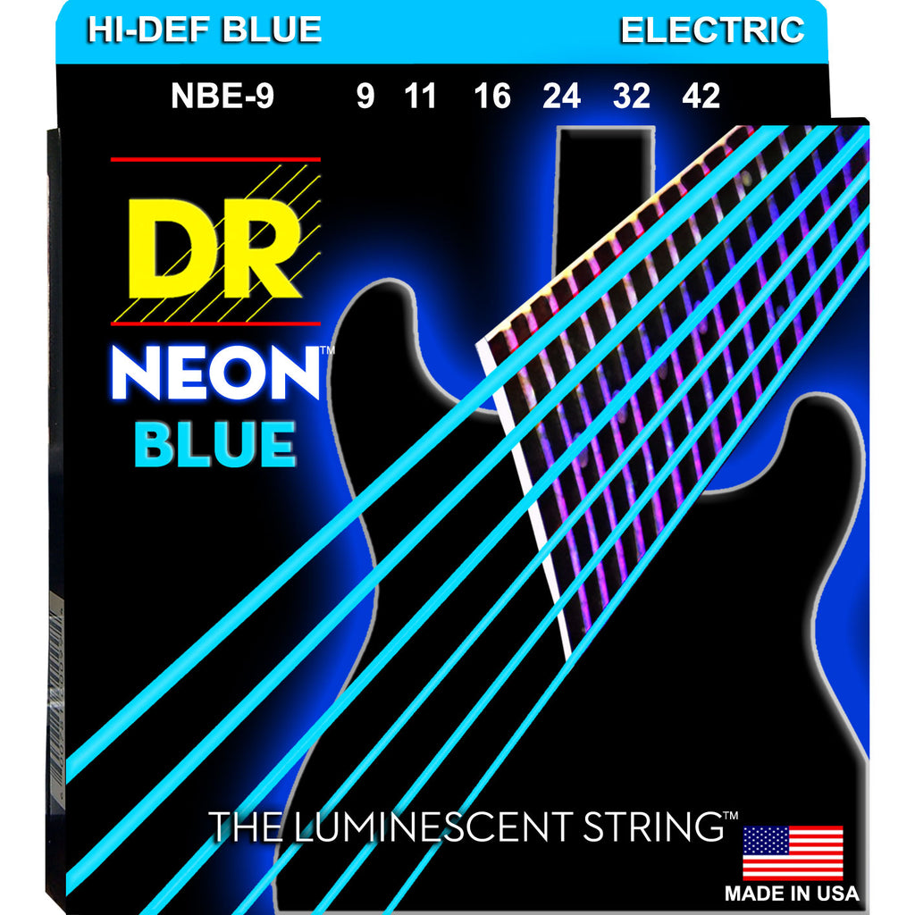 DR Strings NBE-9 Neon Blue Light 9-42 Electric Guitar Strings