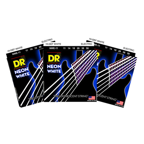 3 Sets DR NWE-11 Neon White Medium 11-50 Electric Guitar Strings