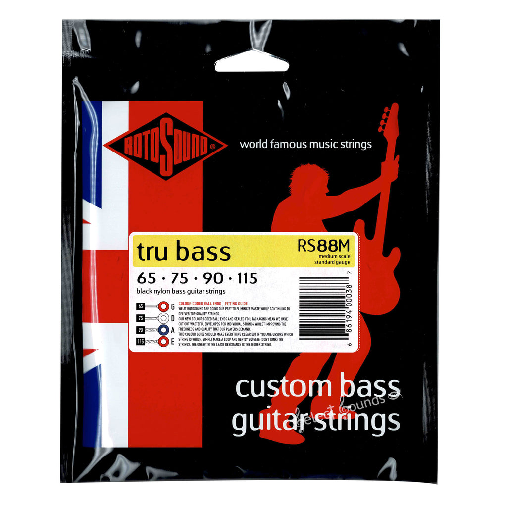 Rotosound RS88M Medium Scale Standard 65-115 Black Nylon Bass Guitar Strings