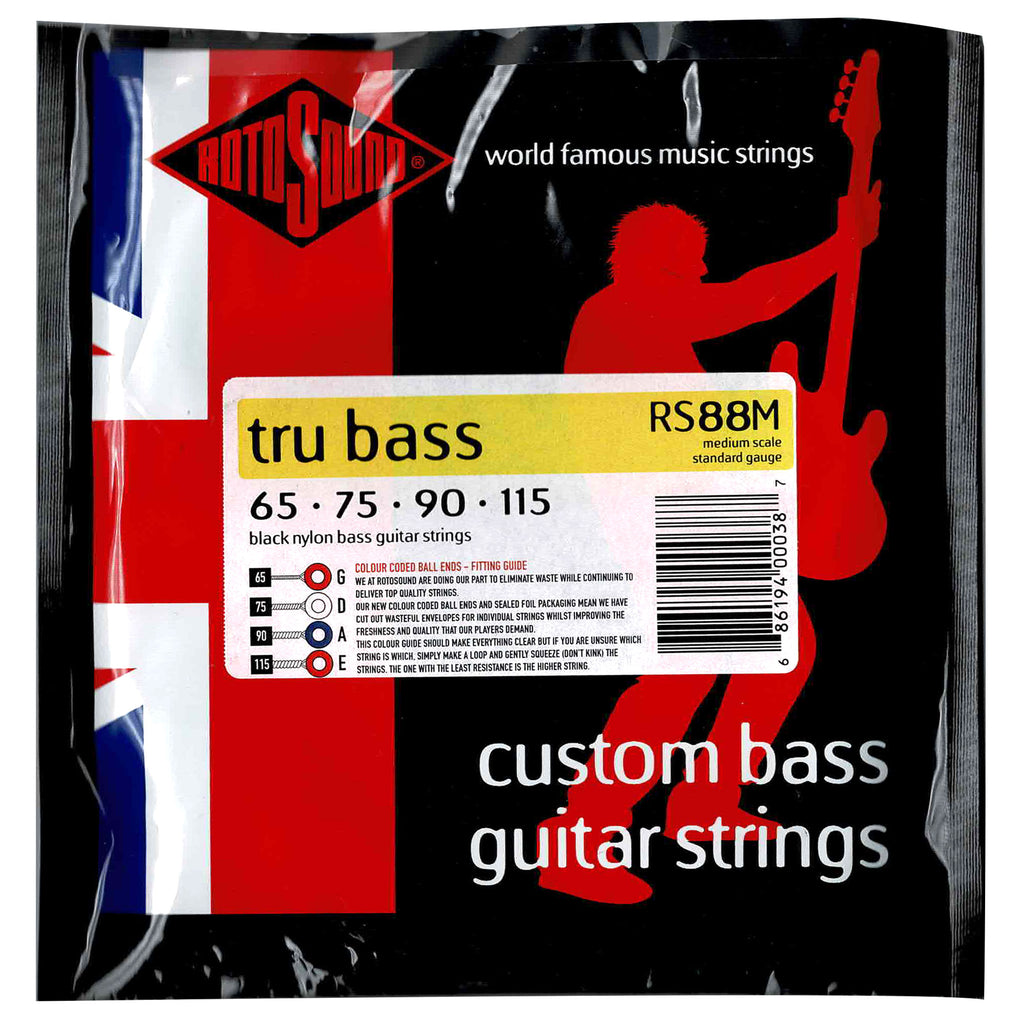Rotosound RS88M Medium (65-115) Black Nylon Bass Strings - Open Pack