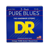 3 Pack DR PURE BLUES Pure Nickel Electric Guitar Strings Medium 10-46