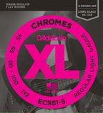D'Addario ECB81-5 Chromes Flatwound 5-String Light 45-132 Long Scale Bass Strings