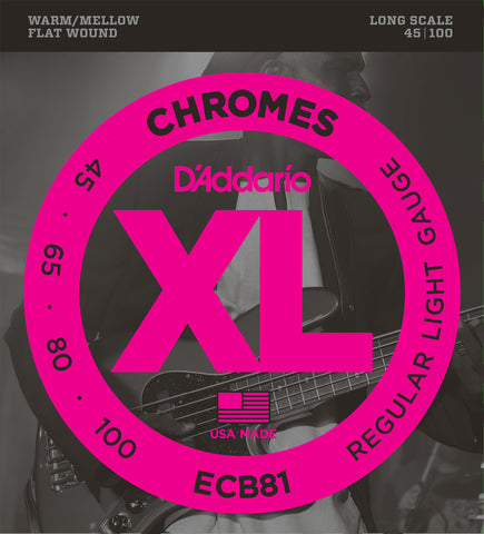 D'Addario ECB81 Chromes Flatwound Light 45-100 Long Scale Bass Guitar Strings