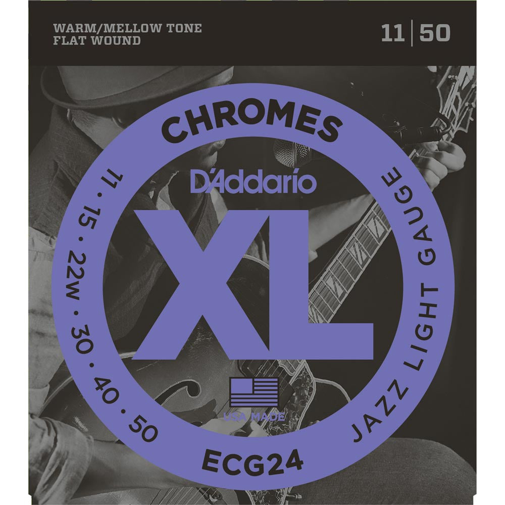 D'Addario ECG24 Chromes Flatwound, Jazz Light, 11-50 Electric Guitar Strings