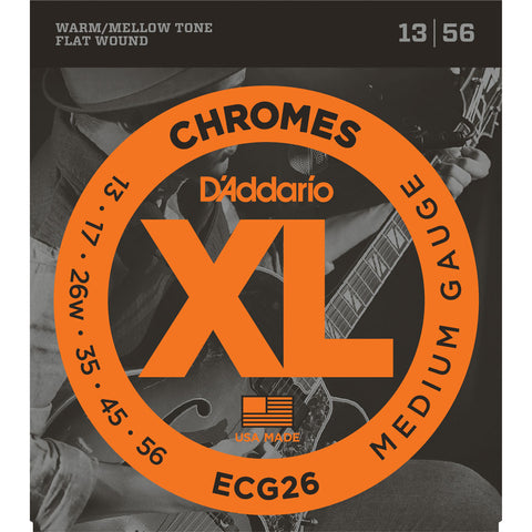 D'Addario ECG26 Chromes Flatwound, Medium, 13-56, Electric Guitar Strings