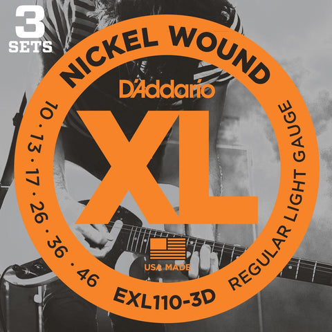 D'Addario EXL110-3D, 3 Sets Nickel Wound Regular Light 10-46 Electric Strings