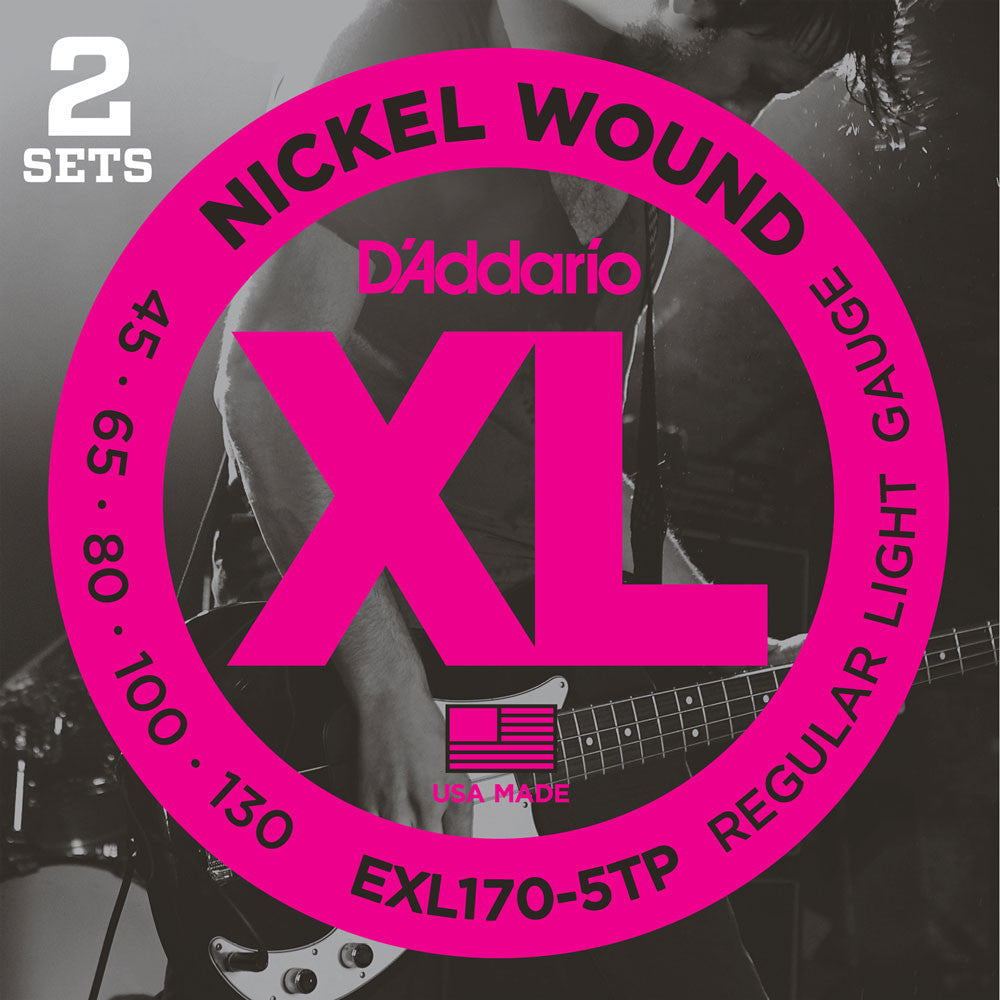 D'Addario EXL170-5TP, 2 Sets 5-String Nickel Wound Light 45-130 Long Scale Bass Strings