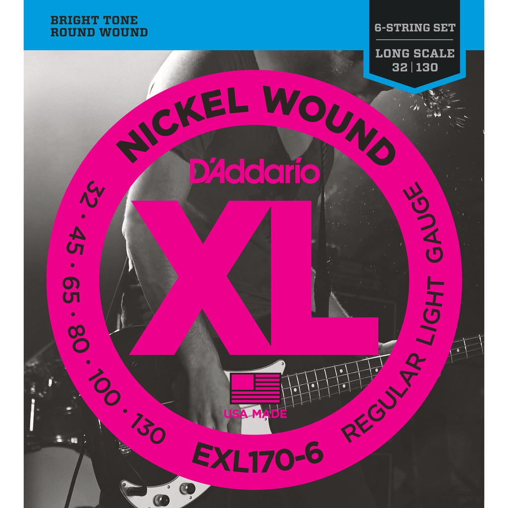 D'Addario EXL170-6, 6-String Nickel Wound Light 32-130 Long Scale Bass Guitar Strings