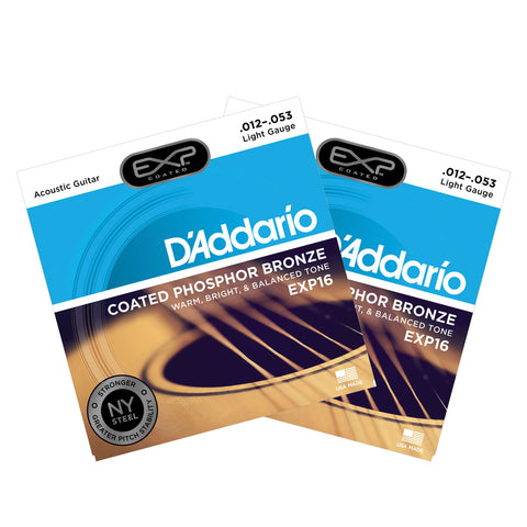 2 Sets D'Addario EXP16 Coated Phosphor Bronze Light 12-53 Acoustic Strings