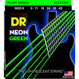 3 Sets DR Strings NGE-9 Neon Hi-Def Green Light 9-42 Electric Guitar Strings