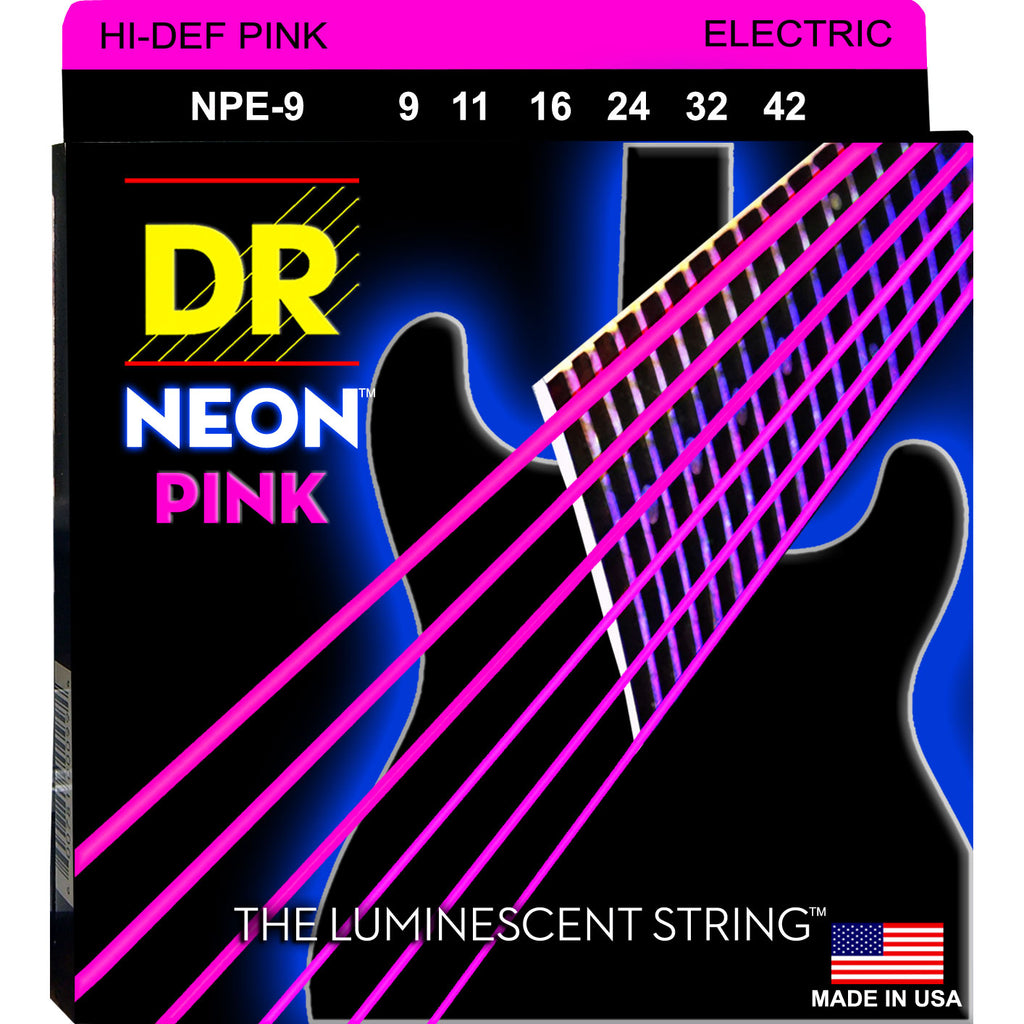 DR Strings NPE-9 Neon Hi-Def Pink Light 9-42 Electric Guitar Strings