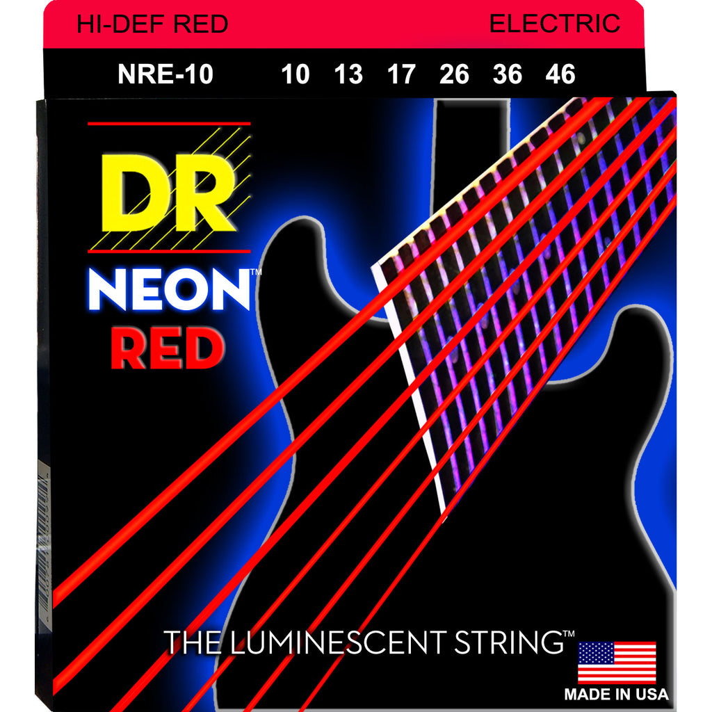 DR NRE-10 Neon Red Light 10-46 Electric Guitar Strings