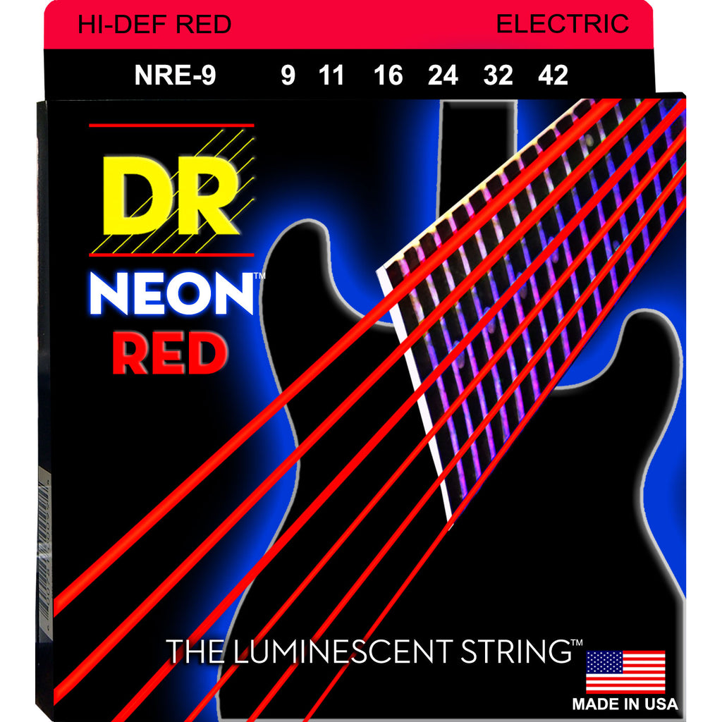 DR NRE-9 Neon Red Light 9-42 Electric Guitar Strings
