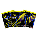 3 Sets DR Strings NYE-10 Neon Hi-Def Yellow Medium 10-46 Electric Guitar Strings