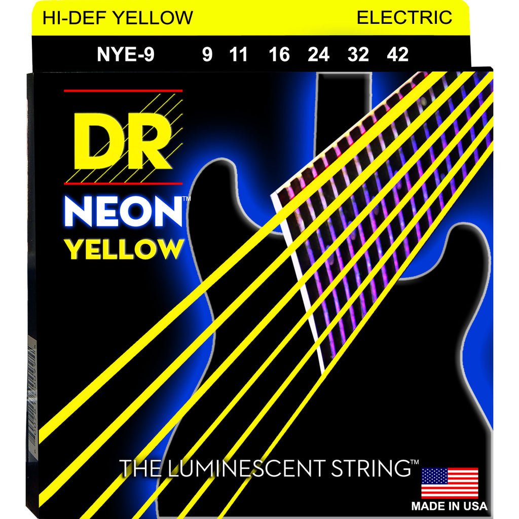 DR Strings NYE-9 Neon Hi-Def Yellow Light 9-42 Electric Guitar Strings