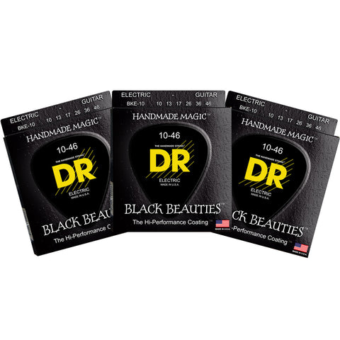 3 Sets DR Strings BKE-10 Black Beauties Medium 10-46 K3 Electric Strings