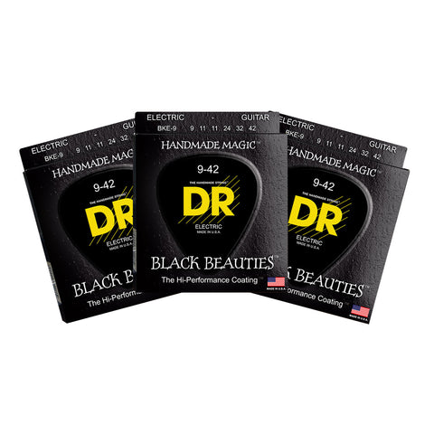 3 Sets DR Strings BKE-9 Black Beauties Light 9-42 K3 Electric Strings