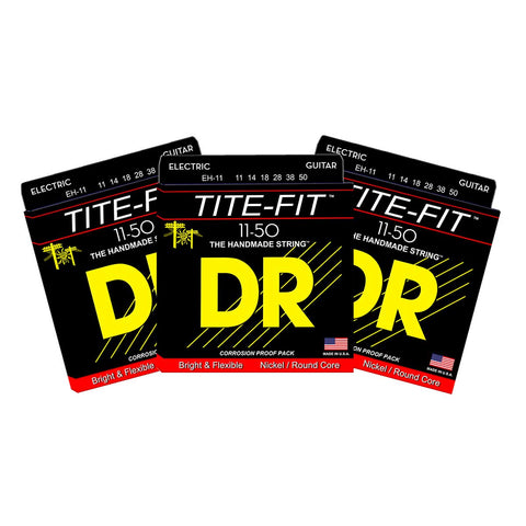 3 Sets DR Strings EH-11 Tite-Fit Extra Heavy 11-50 Electric Guitar Strings