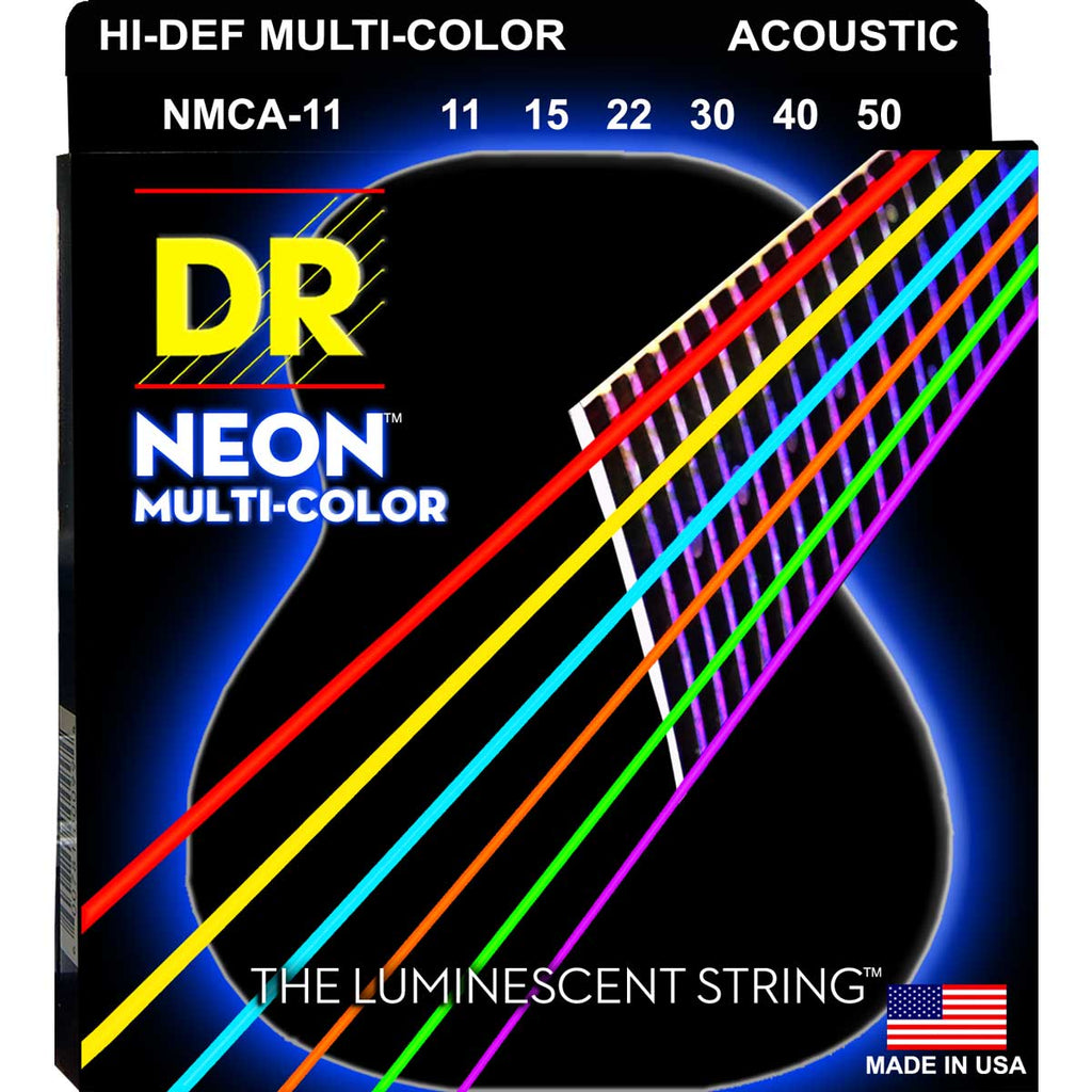 DR Strings NMCA-11 Neon Hi-Def Multicolor Medium Light 11-50 Acoustic Guitar Strings