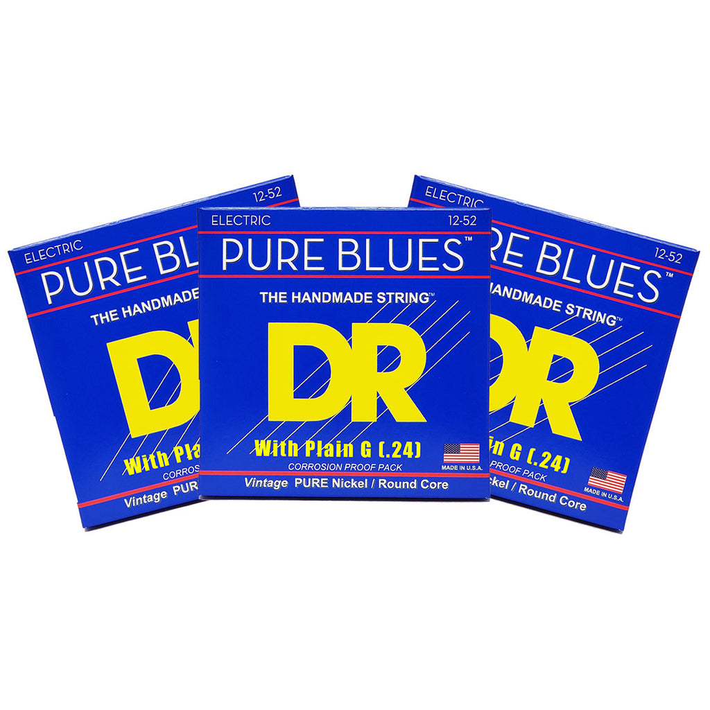3 Sets DR Strings PHR-12 With Plain 24 (G) Pure Blues Extra Heavy 12-52 Electric Strings
