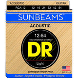 3 Sets DR Strings RCA-12 Sunbeam Light 12-54 Phosphor Bronze Acoustic